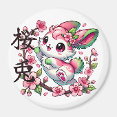 Schattigee Sakura Bunny Magnet met Japans borstels (Voorkant)