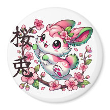 Schattigee Sakura Bunny Magnet met Japans borstels