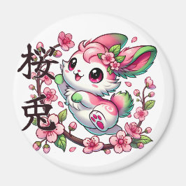 Schattigee Sakura Bunny Magnet met Japans borstels