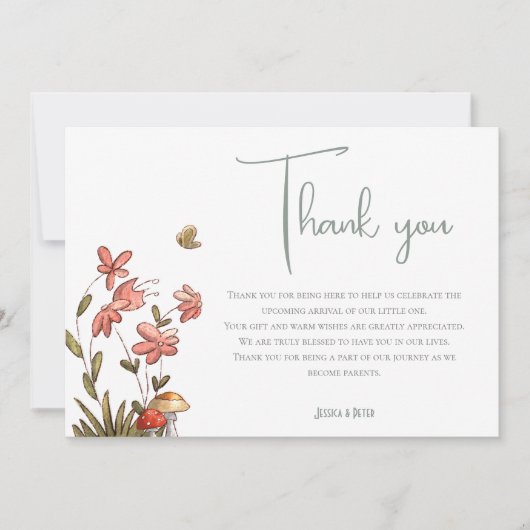 Schattigee salie bloemige vlinder Baby shower Bedankkaart (Voorkant)