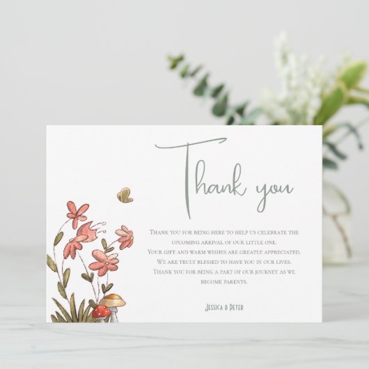 Schattigee salie bloemige vlinder Baby shower Bedankkaart (Staand voorkant)