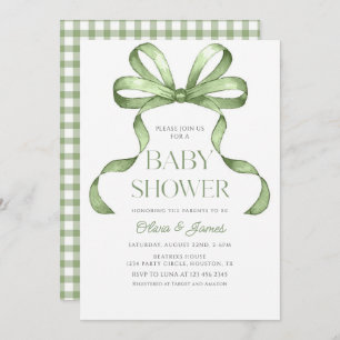 Schattigee salie groen Bow Gingham Baby shower Kaart