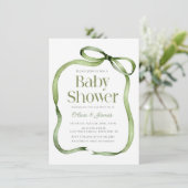 Schattigee salie groen Bow Gingham Baby shower Uit Kaart (Staand voorkant)