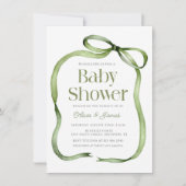 Schattigee salie groen Bow Gingham Baby shower Uit Kaart (Voorkant)