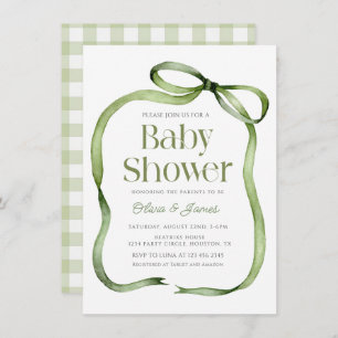 Schattigee salie groen Bow Gingham Baby shower Uit Kaart