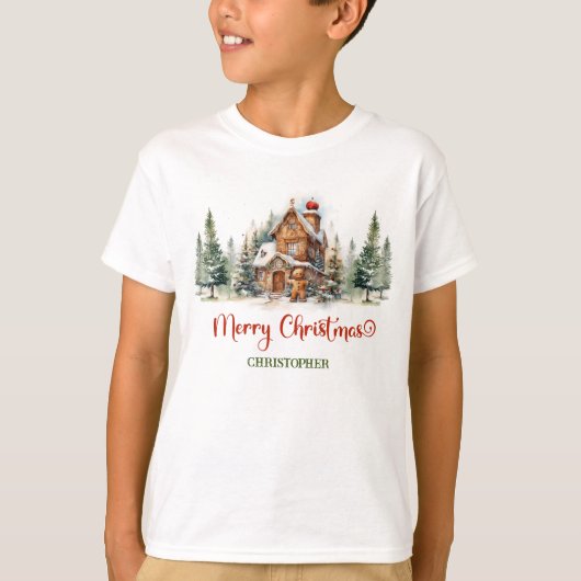 Schattigee Salie groen en rood Gingerbread House B T-shirt (Voorkant)