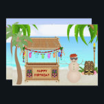 Schattigee Sand Snowman Winter Beach Verjaardag Kaart<br><div class="desc">Gepersonaliseerde Schattigee sneeuwman gemaakt van Sand Beach Winter Holiday Party Invitations met versierde palmbomen en vakantie-ornamenten. Enkele afbeeldingen van artwork&@delightful-doodles.com. *</div>