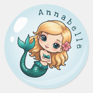 Schattigee Sandy Hair Mermaid in een Bubble Person Ronde Sticker