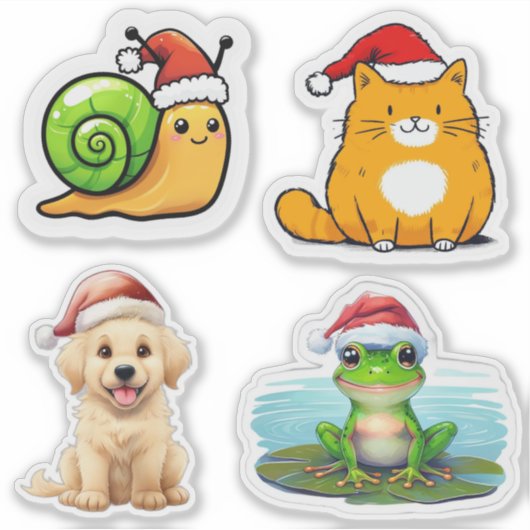 Schattigee Santa Animals Custom-Cut Vinyl Stickers (Voorkant)