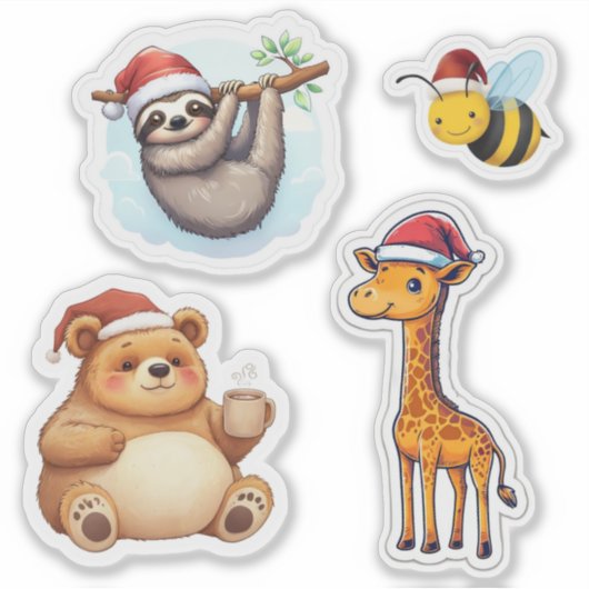Schattigee Santa Animals Custom-Cut Vinyl Stickers (Voorkant)