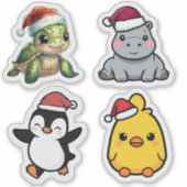 Schattigee Santa Animals Custom-Cut Vinyl Stickers (Voorkant)