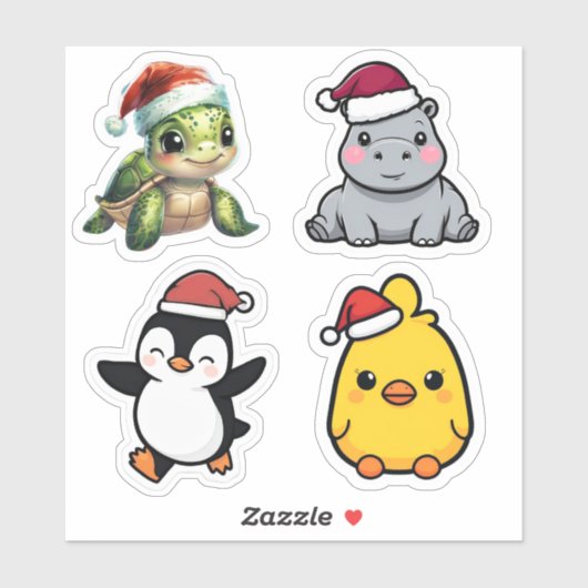 Schattigee Santa Animals Custom-Cut Vinyl Stickers (Vel)