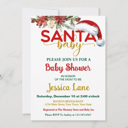 Schattigee Santa Baby december Baby shower Uitnodi Kaart (Voorkant)