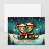 Schattigee Santa Baby Lion Sneeuwwitje Winter Kers Briefkaart (Voorkant / Achterkant)