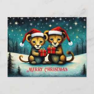 Schattigee Santa Baby Lion Sneeuwwitje Winter Kers Briefkaart