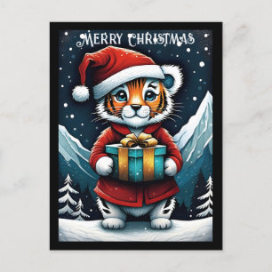Schattigee Santa Baby Tiger Snowy Christmas Briefkaart