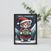 Schattigee Santa Baby Tiger Snowy Christmas Briefkaart (Staand voorkant)