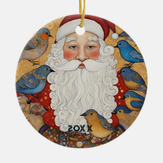 Schattigee Santa Blue Birds Keramisch Ornament (Voorkant)
