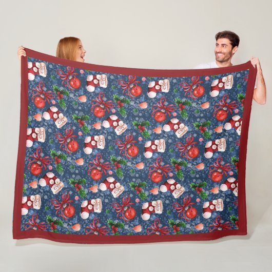 Schattigee Santa Boots Balls Red Holly Berries Ker Fleece Deken (In situ)