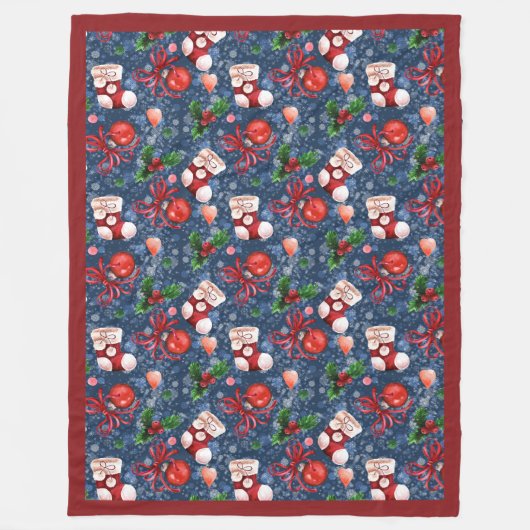 Schattigee Santa Boots Balls Red Holly Berries Ker Fleece Deken (Voorkant)