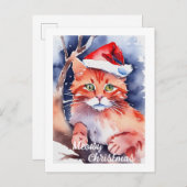 Schattigee Santa Cat Custom Holiday Christmas Kaar Briefkaart (Voorkant / Achterkant)