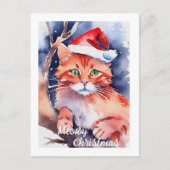 Schattigee Santa Cat Custom Holiday Christmas Kaar Briefkaart (Voorkant)