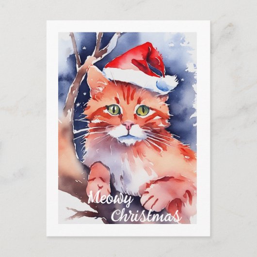 Schattigee Santa Cat Custom Holiday Christmas Kaar Briefkaart (Voorkant)