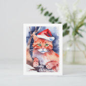 Schattigee Santa Cat Custom Holiday Christmas Kaar Briefkaart (Staand voorkant)