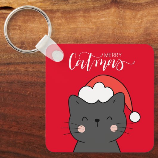 Schattigee Santa Cat Merry Catmas Custom Sleutelha Sleutelhanger (Voorkant)
