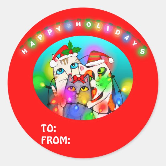 Schattigee Santa Cats Kerst stickers / Cadeau Labe (Voorkant)