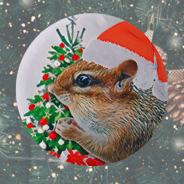 Schattigee Santa Chipmunk Kerst Ronde Button 5,7 Cm