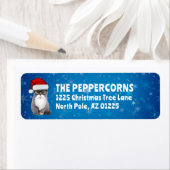 Schattigee Santa Christmas Cat Blue Retouradres Etiket (Insitu)