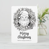 Schattigee Santa Christmas Wreath Kleurplaat Vakan Feestdagenkaart (Staand voorkant)