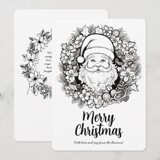 Schattigee Santa Christmas Wreath Kleurplaat Vakan Feestdagenkaart (Voorkant / Achterkant)