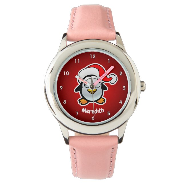 Schattigee Santa Claus Penguin Cartoon Horloge (Voorkant)