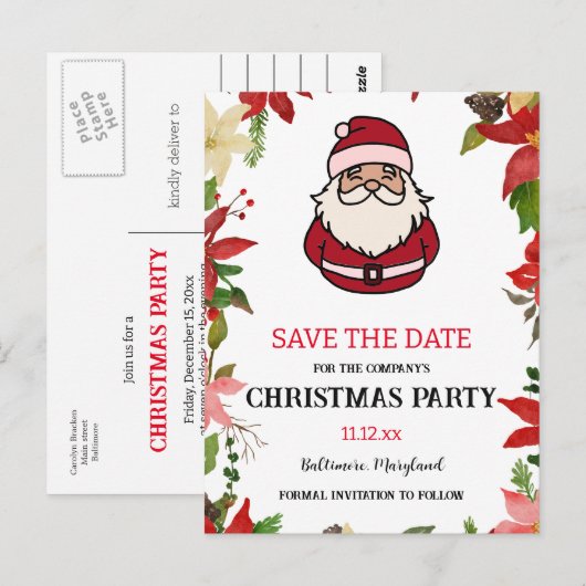 Schattigee Santa Claus Poinsettia | Kerstfeest Briefkaart (Voorkant / Achterkant)