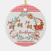 Schattigee Santa Claus Rendier 1e kerstfoto Keramisch Ornament (Voorkant)