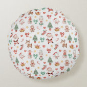 Schattigee Santa Claus Rendier Snowman 1e kerst Rond Kussen (Achterkant)