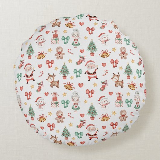 Schattigee Santa Claus Rendier Snowman 1e kerst Rond Kussen (Achterkant)