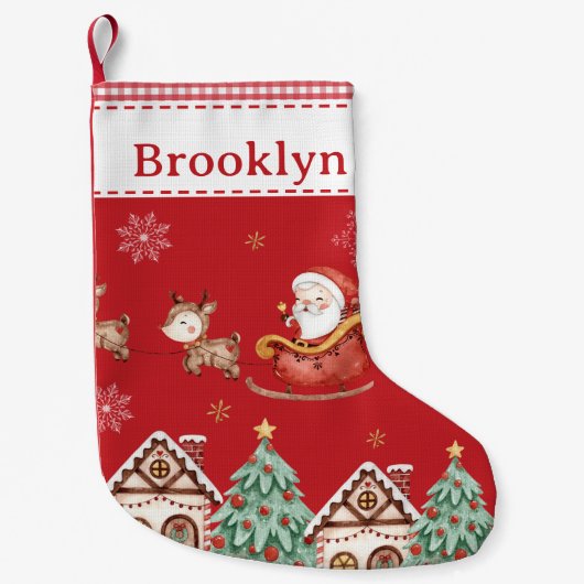 Schattigee Santa Claus Sleigh Reindeer Tree Ginger Kleine Kerstsok (Voorkant)