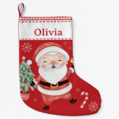 Schattigee Santa Claus Tree Candy Cane Red Gingham Kleine Kerstsok (Voorkant)