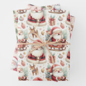 Schattigee Santa Clauses Sleighs Cadeaus en rendie Inpakpapier Vel (In situ)