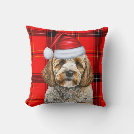 Schattigee Santa Cockapoo Dog op Red Plaid Christm Kussen