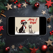 Schattigee Santa Dog en Cat Merry en Bright Christ Feestdagen Kaart