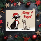 Schattigee Santa Dog en Cat Merry en Bright Christ Feestdagen Kaart
