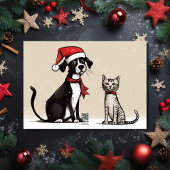 Schattigee Santa Dog en Cat Merry en Bright Christ Feestdagen Kaart