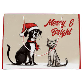 Schattigee Santa Dog en Cat Merry en Bright Christ Groot Cadeauzakje