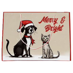 Schattigee Santa Dog en Cat Merry en Bright Christ Groot Cadeauzakje