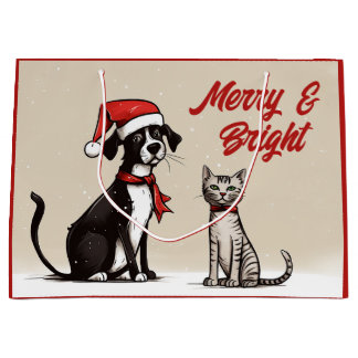 Schattigee Santa Dog en Cat Merry en Bright Christ Groot Cadeauzakje