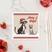 Schattigee Santa Dog en Cat Merry en Bright Christ Servet (Insitu)